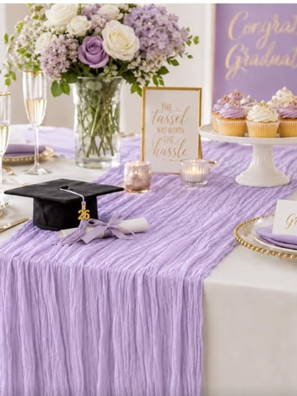 Complete The Look 12 Purple  Runner, 18  Gold Frame 30 Purple Faux Rose
